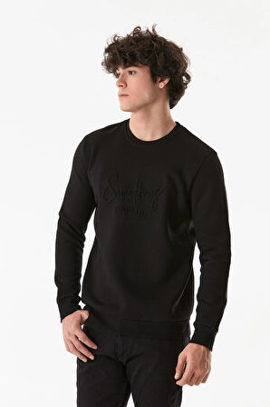 3 İplik Kabartmalı Bisiklet Yaka Sweatshirt