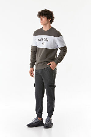 3 İplik Yazı Nakışlı Bisiklet Yaka Sweatshirt