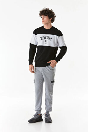 3 İplik Yazı Nakışlı Bisiklet Yaka Sweatshirt