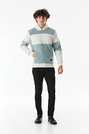 3 İplik Renk Bloklu Kanguru Cepli Kapüşonlu Sweatshirt