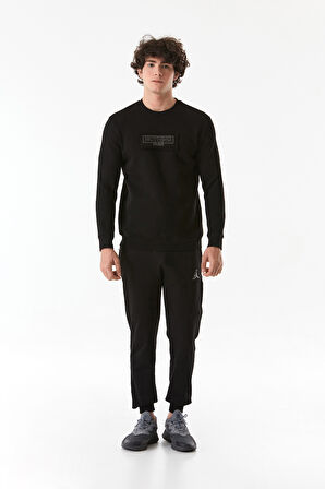 3 İplik Yazı Baskılı Bisiklet Yaka Sweatshirt