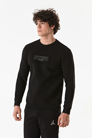 3 İplik Yazı Baskılı Bisiklet Yaka Sweatshirt