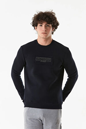 3 İplik Yazı Baskılı Bisiklet Yaka Sweatshirt
