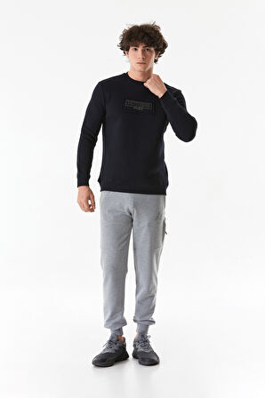 3 İplik Yazı Baskılı Bisiklet Yaka Sweatshirt