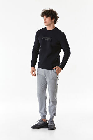 3 İplik Yazı Baskılı Bisiklet Yaka Sweatshirt