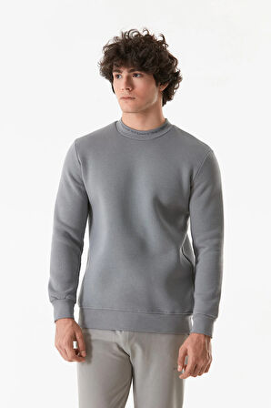 3 İplik Yazı Baskılı Dik Yaka Sweatshirt