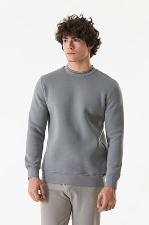 3 İplik Yazı Baskılı Dik Yaka Sweatshirt