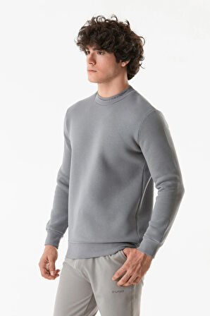 3 İplik Yazı Baskılı Dik Yaka Sweatshirt