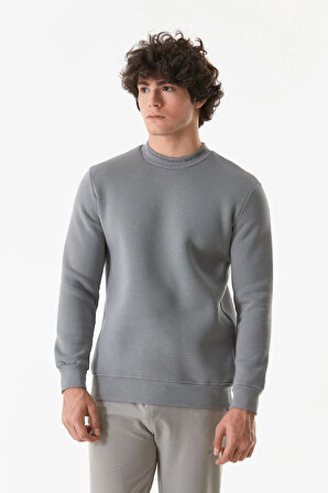3 İplik Yazı Baskılı Dik Yaka Sweatshirt