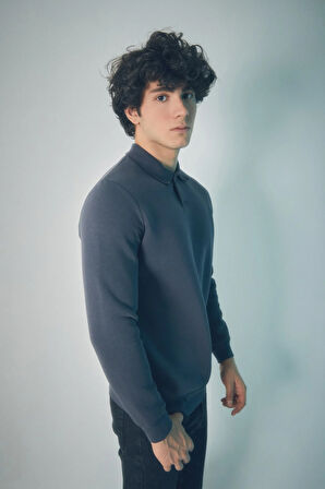 3 İplik Basic Polo Yaka Düğmeli Sweatshirt