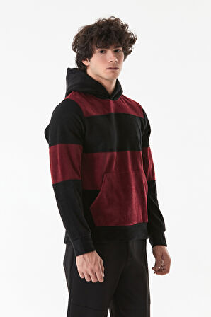 Renk Bloklu Kapüşonlu Kanguru Cepli Polar Sweatshirt