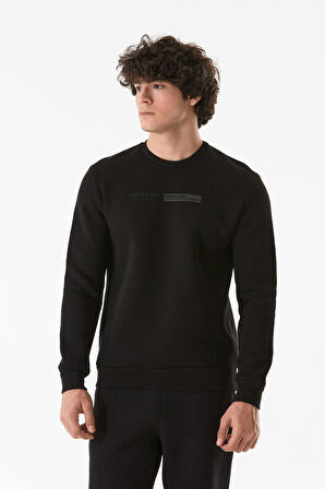 3 İplik Kabartma Baskılı Bisiklet Yaka Sweatshirt