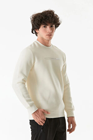3 İplik Kabartma Baskılı Bisiklet Yaka Sweatshirt