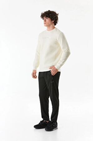 3 İplik Kabartma Baskılı Bisiklet Yaka Sweatshirt