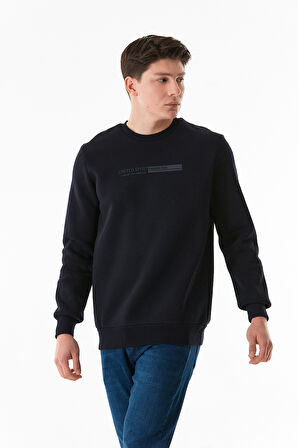3 İplik Kabartma Baskılı Bisiklet Yaka Sweatshirt