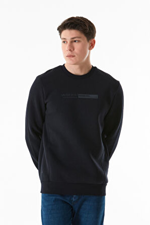 3 İplik Kabartma Baskılı Bisiklet Yaka Sweatshirt