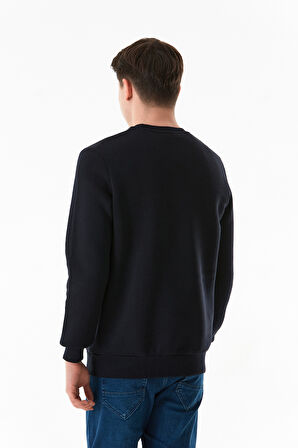 3 İplik Kabartma Baskılı Bisiklet Yaka Sweatshirt