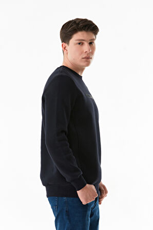 3 İplik Kabartma Baskılı Bisiklet Yaka Sweatshirt