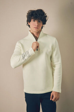 3 İplik Basic Yarım Fermuarlı Dik Yaka Sweatshirt