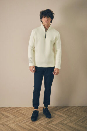 3 İplik Basic Yarım Fermuarlı Dik Yaka Sweatshirt
