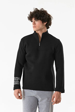 3 İplik Basic Yarım Fermuarlı Dik Yaka Sweatshirt