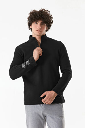 3 İplik Basic Yarım Fermuarlı Dik Yaka Sweatshirt