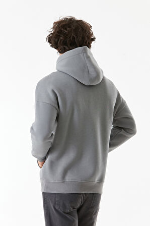 3 İplik Kabartma Baskılı Kapüşonlu Kanguru Cepli Sweatshirt