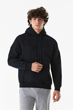 3 İplik Kabartma Baskılı Kapüşonlu Kanguru Cepli Sweatshirt