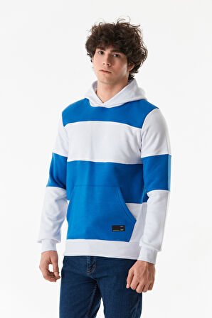 3 İplik Renk Bloklu Kanguru Cepli Kapüşonlu Sweatshirt