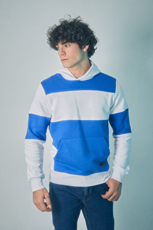 3 İplik Renk Bloklu Kanguru Cepli Kapüşonlu Sweatshirt
