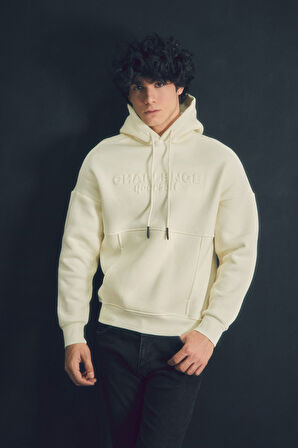 3 İplik Kabartma Baskılı Kapüşonlu Kanguru Cepli Sweatshirt