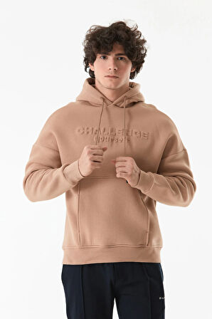 3 İplik Kabartma Baskılı Kapüşonlu Kanguru Cepli Sweatshirt