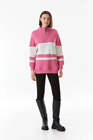 3 İplik Renk Bloklu Yarım Fermuarlı Sweatshirt
