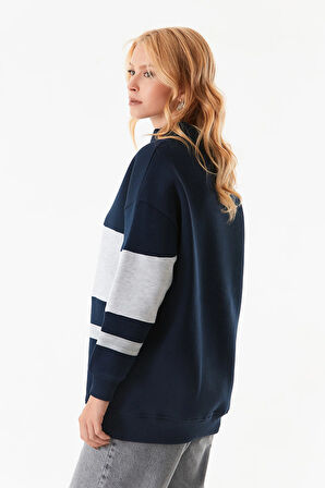 3 İplik Renk Bloklu Yarım Fermuarlı Sweatshirt