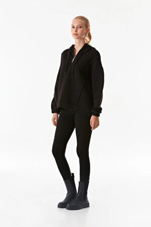 3 İplik Basic Yarım Fermuarlı Kapüşonlu Sweatshirt