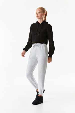 3 İplik Basic Kapüşonlu Crop Sweatshirt