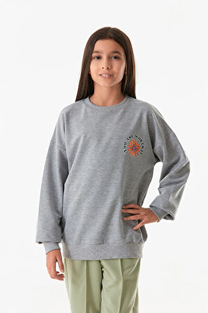  Önü Ve Arkası Baskılı Kız Çocuk Sweatshirt