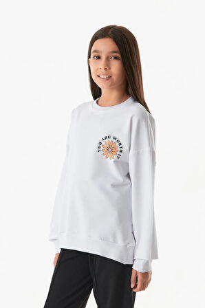  Önü Ve Arkası Baskılı Kız Çocuk Sweatshirt