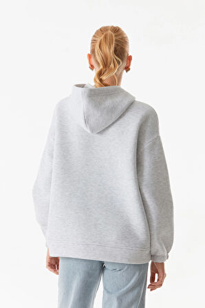 3 İplik Basic Oversize Yarım Fermuarlı Kapüşonlu Sweatshirt