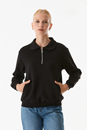 3 İplik Basic Polo Yaka Cepli Sweatshirt