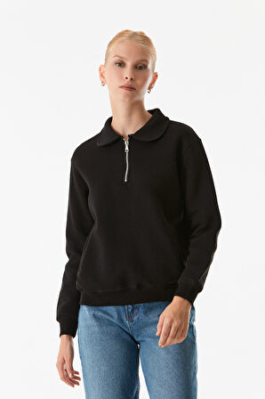 3 İplik Basic Polo Yaka Cepli Sweatshirt