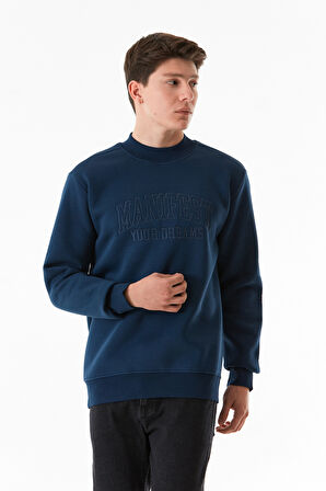 3 İplik Yazı Nakışlı Dik Yaka Sweatshirt