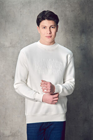 3 İplik Yazı Nakışlı Dik Yaka Sweatshirt