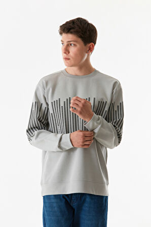 Baskılı Bisiklet Yaka Sweatshirt