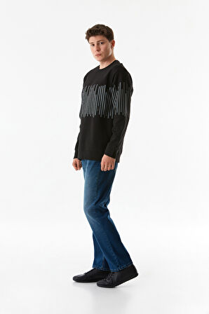 Baskılı Bisiklet Yaka Sweatshirt