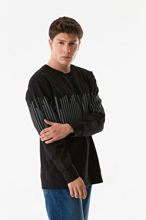 Baskılı Bisiklet Yaka Sweatshirt