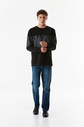 Baskılı Bisiklet Yaka Sweatshirt