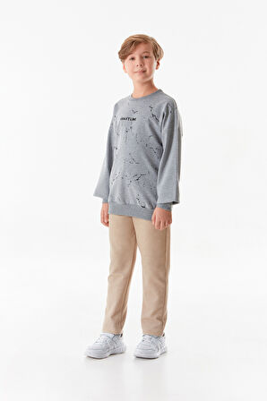 Yazı Baskılı Bisiklet Yaka Erkek Çocuk Sweatshirt