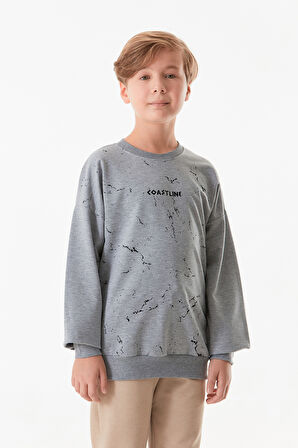 Yazı Baskılı Bisiklet Yaka Erkek Çocuk Sweatshirt
