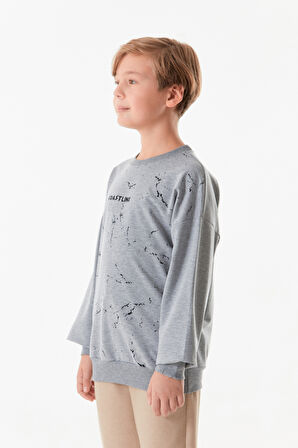 Yazı Baskılı Bisiklet Yaka Erkek Çocuk Sweatshirt